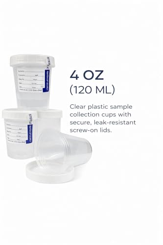 One Step Urine Sample Cups, 4 Oz 5 Pack Specimen Cups Used for Collecting Samples That are Ready for Testing, Tight Screw on Lid That is Leak-Resistant