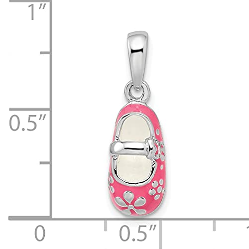 925 Sterling Silver Milestone Charm, Polished 3D Pink Enameled Baby Shoe Pendant2