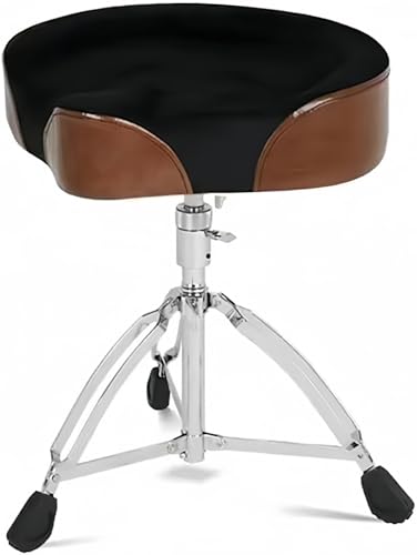 Slystar ドラムスツール 三脚タイプドラム椅子 ドラムスローン ドラムシート調節可能なドラムシートクッシ オートバイスタイルのドラム椅子音楽パフォーマンス ベルベットシート表面 軽量安定性 耐久性 ドラム椅子 (A)