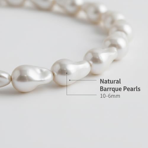 Image of OVANA Baroque Shell Pearl Necklace for Women | White Moti Mala | 925 Sterling Silver Adjustable Lobster Clasp | Elegant Pearl Jewellery | Statement Necklace Gift for Women