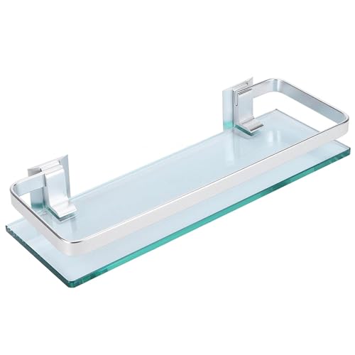 All-Pie Wall mounted bathroom glass storage rack bathroom Shelves rectangle tempered glass perforated installation with expansion screws (Medium size)