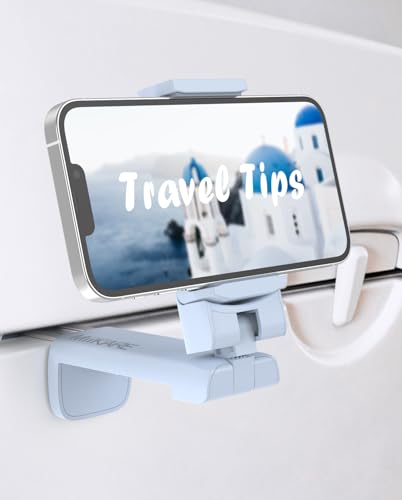 MiiKARE Airplane Travel Essentials Phone Holder, Universal Handsfree Phone Mount for Flying with 360 Degree Rotation, Travel Accessory for Airplane, Travel Must Haves Phone Stand for Desk, Table -Blue