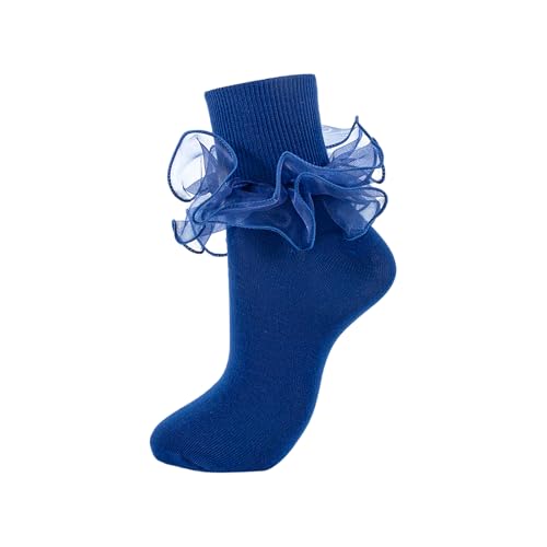 Image of Women Big Ruffle Ankle Socks Adult Double Lace Frilly Socks Fold Cuff Cotton Ruffled Dress Crew Bobby Bride Sock