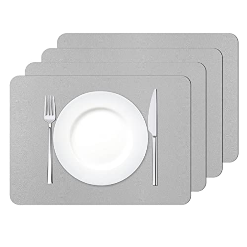 MORROLS Manteles Individuales, Juego de 4 PVC Lavables Mantel Individual, Salvamanteles Individuales Antimanchas Resistente al alor Impermeable Fácil de Limpiar 30x42cm (Gris Claro)