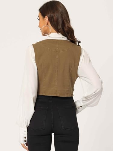 Allegra K Women's Denim Vest Vintage Button Up Sleeveless Crop Jean Vest Waistcoat4
