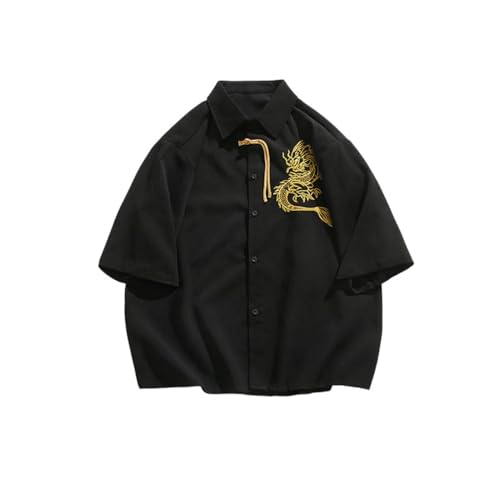 Chemise en soie glacée pour homme brodée dragon avec élégant col montant