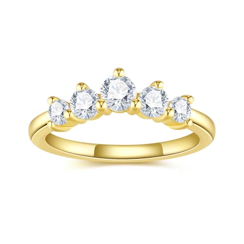 Moissanite Eternity Rings Wedding Bands Engagement Rings D Color VVS1 Clarity Round Brilliant Cut 925 Sterling Silver 5 Stones Stackable Anniversary Band Rings for Women