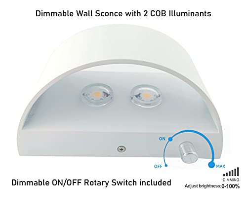 Image of Indoor Dimmable Wall Sconces with Switch (White, 3000K) | Dimmable with Switch, Up and Down Lighting, Aluminum, Warm White, built-in switch