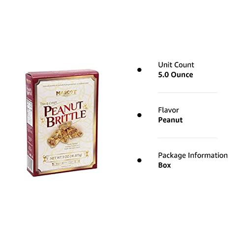 Mascot (1) Box Thin & Crispy Peanut Brittle - Freshly Roasted Gourmet Peanuts In A Sweet Delicious Crunch Holiday Candy - Net Wt. 5 Oz #TOP2