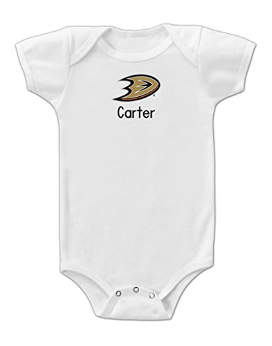 Designs By Chad and Jake Anaheim Ducks Personalized Baby Bodysuit, Officially Licensed (6-12 Months, White)