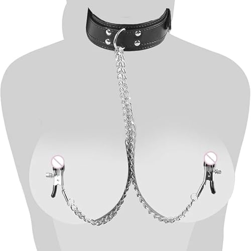 NICEYEA Nippelklemmen Kette mit Leder Halsband Einstellbar Brustklammern SM Nipple Clamps Brustwarzen Sex BDSM Sexspielzeug Brust Stimulation Set für Frau & Mann Sex Spielzeug Set Nippelkette