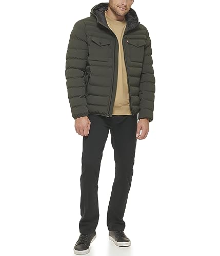 Image of Water Resistant Performance Stretch Hooded Puffer Jacket