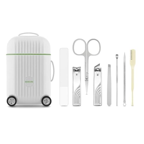 Image of 8-in-1 Manicure Kit - Stainless Steel Nail Clipper Set for Men & Women (Mini Suitcase White)