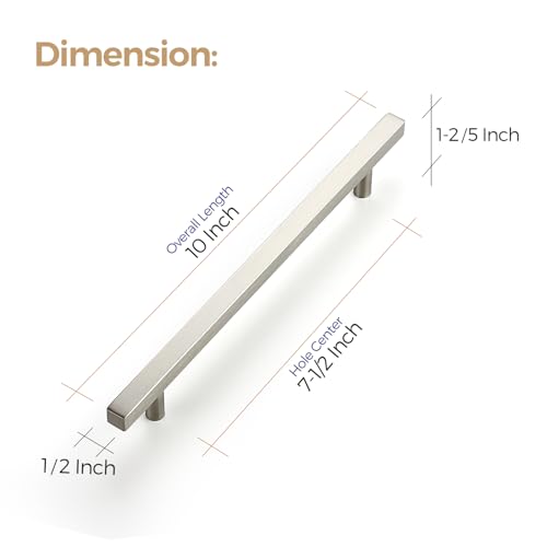 Image of Ravinte 10 Pack 7-1 /2 Inch Cabinet Pulls Brushed Nickel Sqaure Kitchen Cabinet Handles Silver Cabinet Hardware Stainless Steel Drawer Pulls 10 Inch Overall Length with Mounting Template