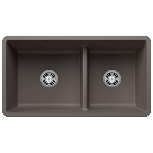 BLANCO 443117 PRECIS SILGRANIT 60/40 Double Bowl Undermount Kitchen Sink with Low Divide, 33" L X 18" W - Volcano Gray