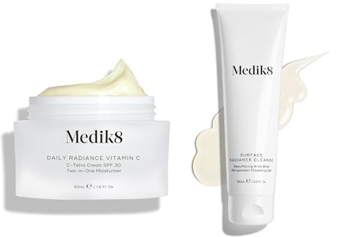 Medik8 Daily Radiance Vitamin C (50ml) & Surface Radiance Cleanse (150ml) - 2-in-1 SPF & Face Moisturiser & Resurfacing AHA/BHA Mangosteen Cleansing Gel