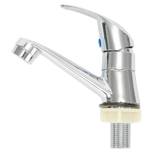 Niceminiwall Grifo cromado de una sola manija para lavabo de baño, grifo de agua para fregadero de aleación de zinc con cartucho de cerámica, grifo de agua fría individual para un rendimiento suave y