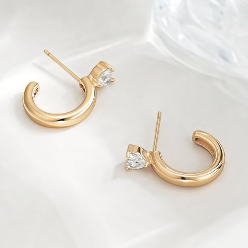 FETTERO Gold Hoop Earrings for Women, 14K Gold Plated Open C Shape Hoops Lightweight Chunky Gold Earrings, Hypoallergenic Gold Earrings for Women Ear Piercing Jewelry Gifts4