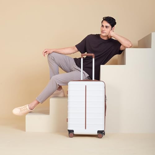 Image of Assembly Odyssey 24 Inch (65 cm) Check-in Medium Trolley Bag Hard Shell Polycarbonate Suitcase Lightweight with TSA Lock 8 Spinner Wheels White
