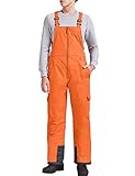 GEMYSE Men's Winter Waterproof Ski Bib Overalls Insulated Snowboarding Pants (Orange Black,X-Large)