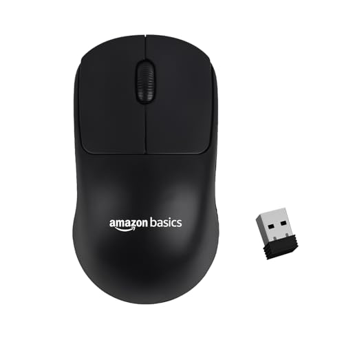 Image of amazon basics Wireless Mouse 2.4GHz with USB Mini Receiver | 1000 DPI Optical Tracking | Silent Clicks | Comfortable Ambidextrous Design | 10m Range | Compatible with PC, Mac, Laptop (Black)