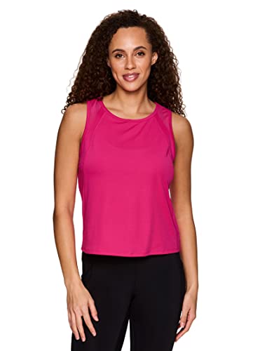 Rbx Women's Athletic Cropped Keyhole Mesh Yoga Running Tank Top Cutout Hot Pink L #TOP1