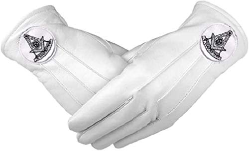 Guantes de piel suave de masonería en blanco y negro con acabado premium para ceremonias