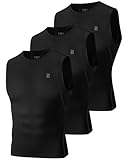 Runhit 3er Pack Kompressionsshirt T-Shirt Herren Schwarz, Ärmelloses Laufshirt Atmungsaktives Tanktop, Quick Dry Funktionsshirts Baselayer für Fitness Gym Training L