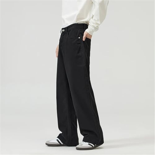 Men's Cotton Baggy Straight Jeans Breathable Soft Casual Trousers in White Brown Korean Style4