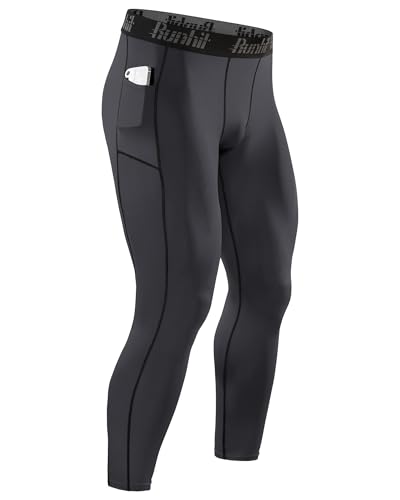 Image of Runhit Mens Compression Pants Running Tights Pockets Sports Leggings Spandex Workout Cycling Athletic Thermal