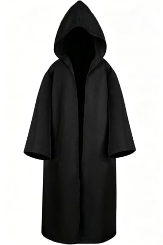 WonShak Kids Wizard Tunic Hooded Robe Boys Monk Priest Cloak Halloween Cosplay Knight Black Cape Renaissance Costumes Large