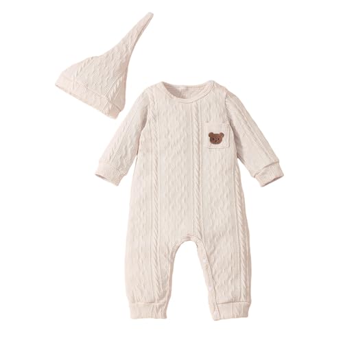 Image of Hopscotch Boys Full Sleeves Off-White Textured Bodysuit with Hat