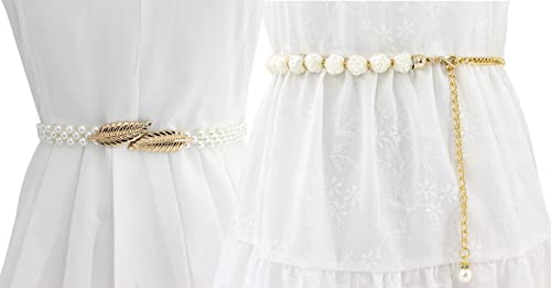 Lady's Faux Pearl Waist Chain Dress Pendant Adjustable Decorative Belt Hollowed Tassel Waist Belts