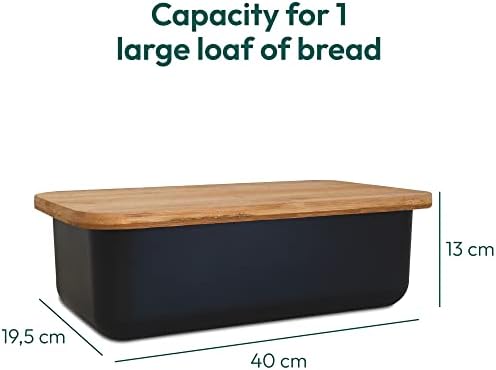 Bread Storage Container - Airtight Bamboo Lid That Serves As Cutting Board - Keeps Bread Fresh - BPA-Free Bread Box - Bread Bins For Kitchen - 36 x 19.5 x 11.5 cm - Bread Bin Black by Gadgy