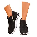 LDXEQIZ Botines Vintage Botas Cortas For Mujer con Doble Cremallera 2025 Nuevo Boots De Plataforma Y Cuña Botines Deportivos De Ante Zapatos De Tobillo De Talla Grande(Black,40 EU)