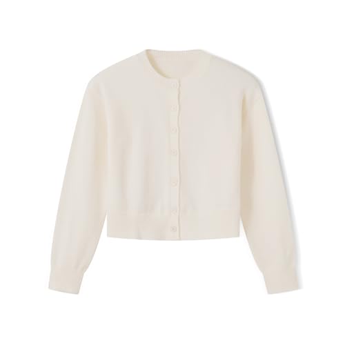 Image of Women Y2K Button Front Crop Sweater Cardigan Solid Color Crew Neck Long Sleeve Knit Fall Tops Streetwear