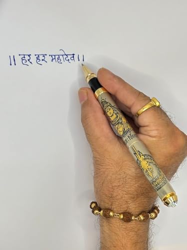 Image of Lord Shankar Mahadev Etched Pen - Divine Engraved Brass Roller Pen with Sacred Trishul & Om Design