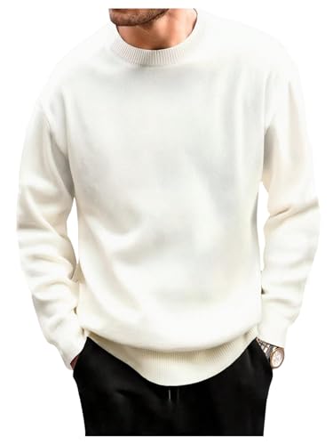 OYOANGLE Men's Long Sleeve Crewneck Sweater Basic Solid Drop Shoulder Pullover Jumper Tops