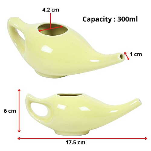 Image of Leak Proof Durable Porcelain Ceramic Neti Pot 220 ML for Natural Nasal Cleansing | Natural Treatment for Sinus, Infection and Congestion Microwave and Dishwasher Friendly (Yellow)