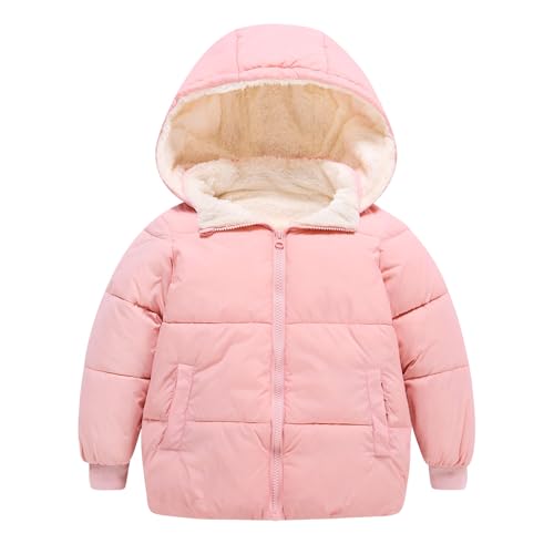 Kinberr - Kinberr Girls Pink Winter Jacket Warm Fleece-Lined Coat with Detachable Hood Zip-Up Waterproof Puffer Jacket for Toddlers