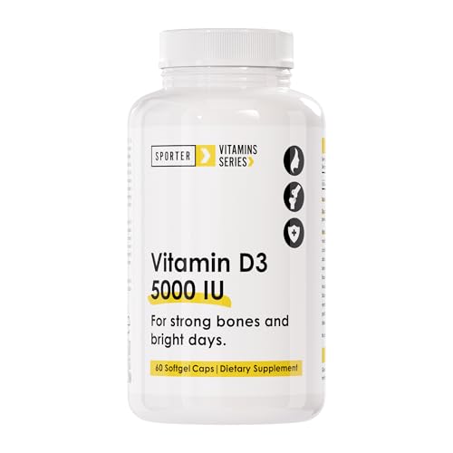 Sporter Vitamin D3 Softgels 60 Count 5000 IU High-Strength Supplement Supports Bone Health Immune System Mood Balance