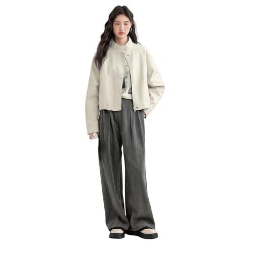Blouson simili cuir blanc femme col montant idéal pour vos sorties