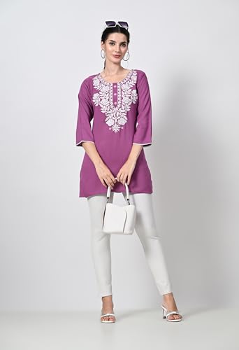 Image of LIBOZA Kurti for Women - Short Chikankari Kurtis for Girls, Lakhnawi Tunic Top Kurta Design for Ladies, Woman Ethnic Kurthis & Shirt with Sleeve