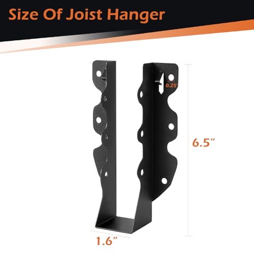 16-Pcs-2x8-Joist-Hanger-Black-Powder-Coated-Joist-Hangers-Rafter-Brackets-for-Floor-Deck-and-Ceiling-Joists