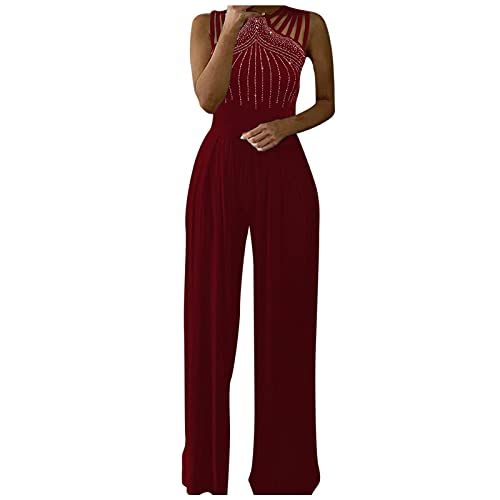 TAIMOWEI Jumpsuit Damen Elegante, Spitze Spleißen Festlich Hochzeit Damen Lang Weites Bein Hosen Hohe Taillen Elegant Einteiler Overall Frauen Blumenspitze Business Party Breites Bein Hosenanzug