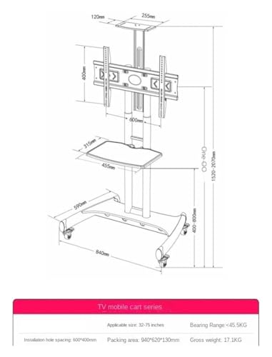 Soporte móvil para TV ajustable 32-75 pulg con ruedas miniatura 2