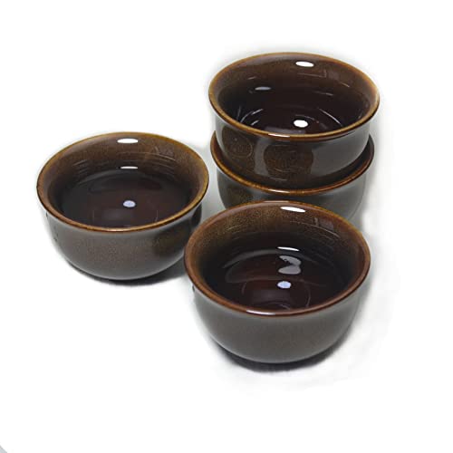 Image of Liang baobao Mini Porcelain Cup Set of 4 Colourful Ceramic Tea Cup with Kiln Glaze Cups 2.5oz (Brown)