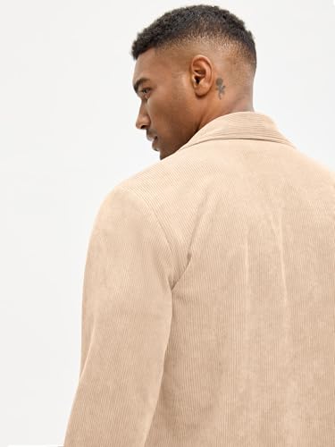 Image of Comdecevis Cotton Lightweight Jackets for Men Fitted Corduroy Shirts Shackets Button Shirts Coat with Flap Pockets Light Khaki Large