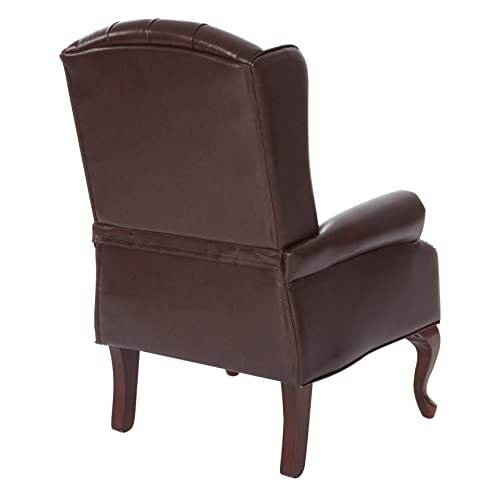 Office Star Tex Traditional Queen Anne Style Chair With Thick Padded Seat And Lumbar Support Back With Royal Cherry Finish Wood Legs, Jamestown Oxblood Vinyl #TOP3