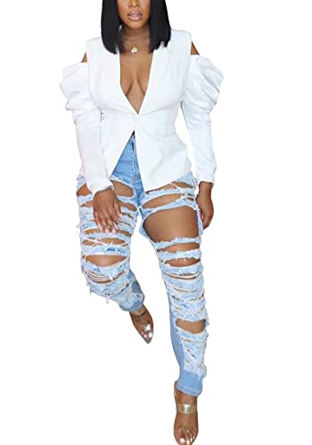 DINGANG Women's Casual Blazers Open Front Puff Sleeve Work Office Jackets Blazer2